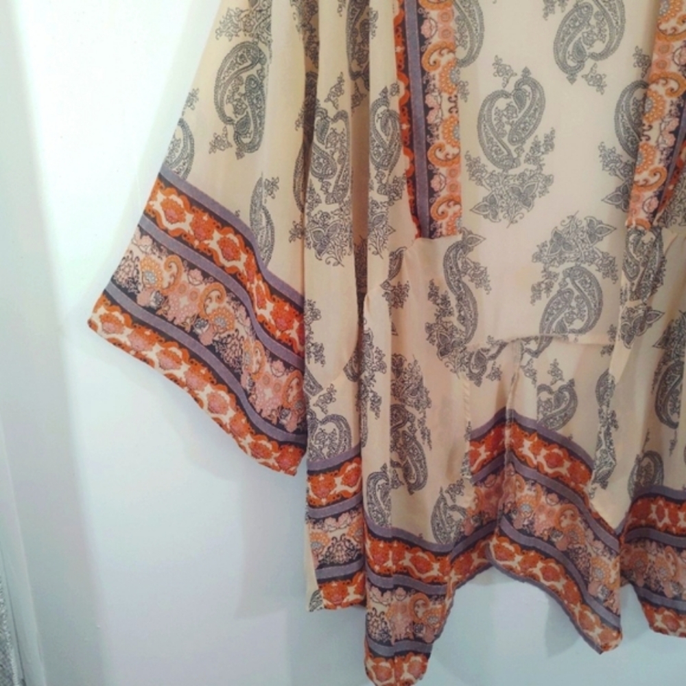Autumn Beauty M/L Xhilaration Pretty Paisley Kimono Cardigan Coverup Semi-sheer - Picture 5 of 15